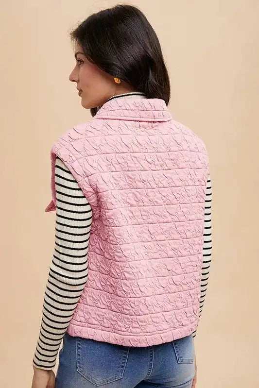 Annie Wear Texture Quilted Snap Down Vest Coat - Trendsi - Flyclothing LLC