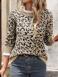 Frill Leopard Long Sleeve Sweater - Trendsi - Flyclothing LLC