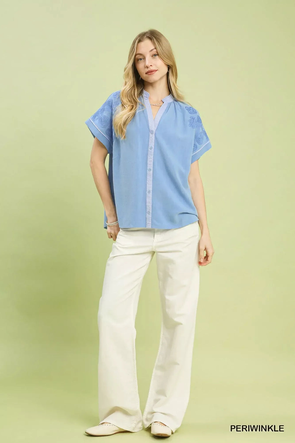 Umgee Embroidered Button Front Top - Trendsi - Flyclothing LLC