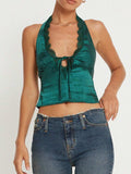 Lace Detail Halter Neck Tank - Trendsi - Flyclothing LLC