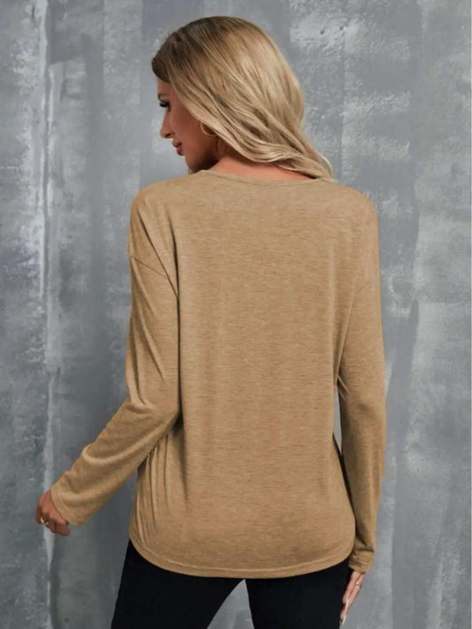 V-Neck Long Sleeve T-Shirt - Trendsi - Flyclothing LLC