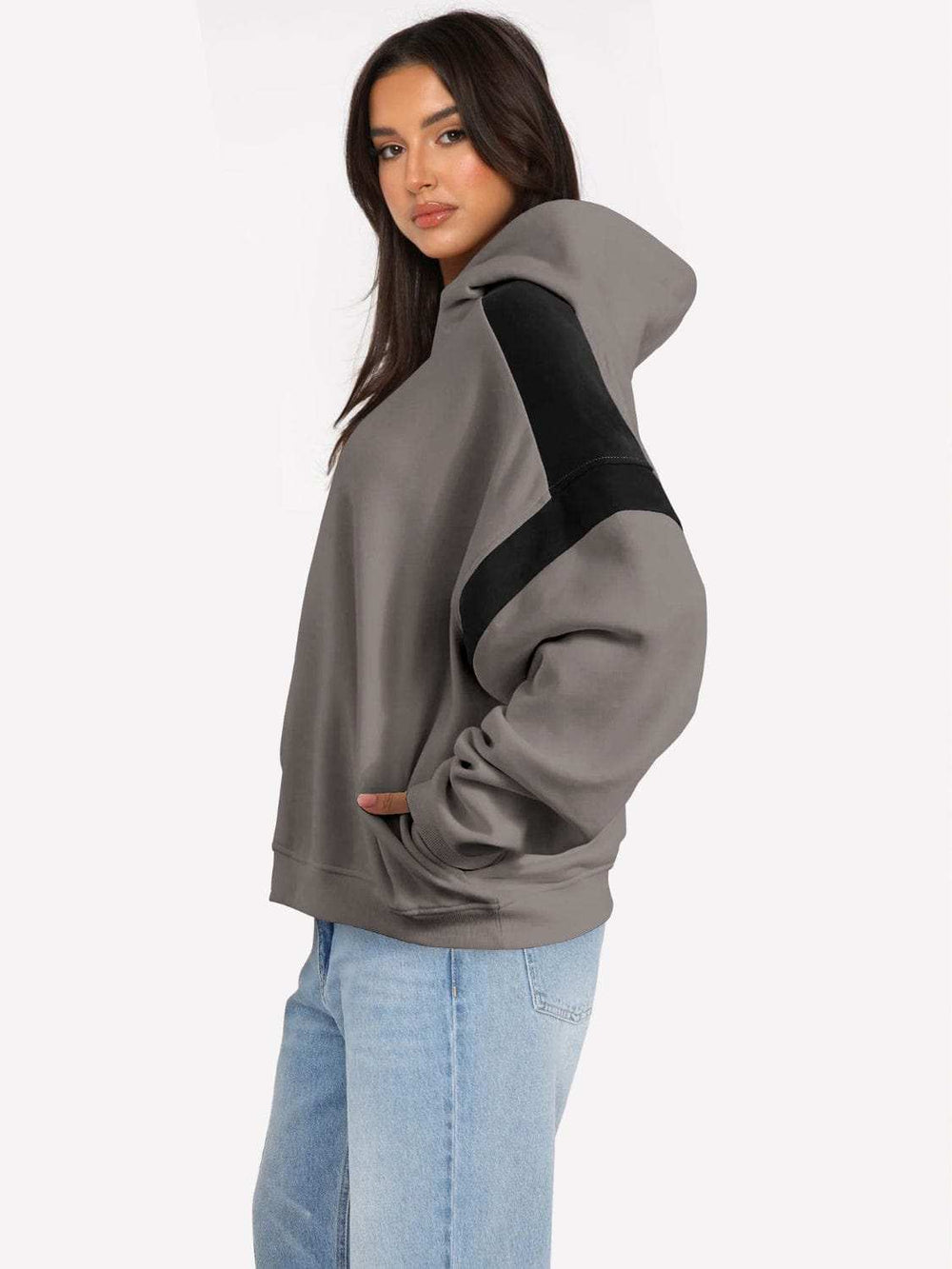 Contrast Dropped Shoulder Long Sleeve Hoodie - Trendsi - Flyclothing LLC