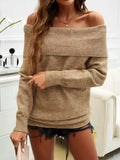 Off-Shoulder Long Sleeve Sweater - Trendsi - Flyclothing LLC