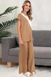Two-Tone Round Neck Top and Pants Set - Trendsi - Flyclothing LLC