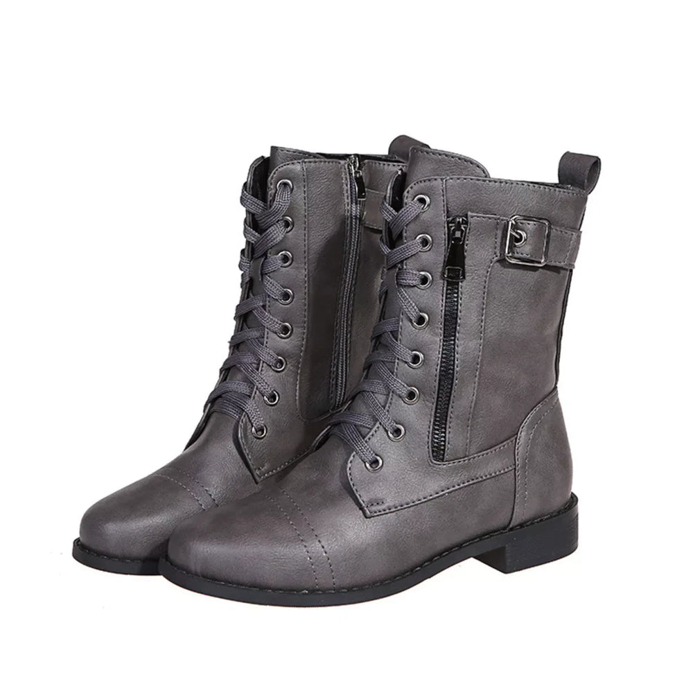 Lace-Up Ankle Boots with Zipper Detail - Trendsi - Flyclothing LLC
