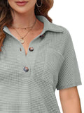 Waffle-Knit Short Sleeve Polo Shirt - Trendsi - Flyclothing LLC