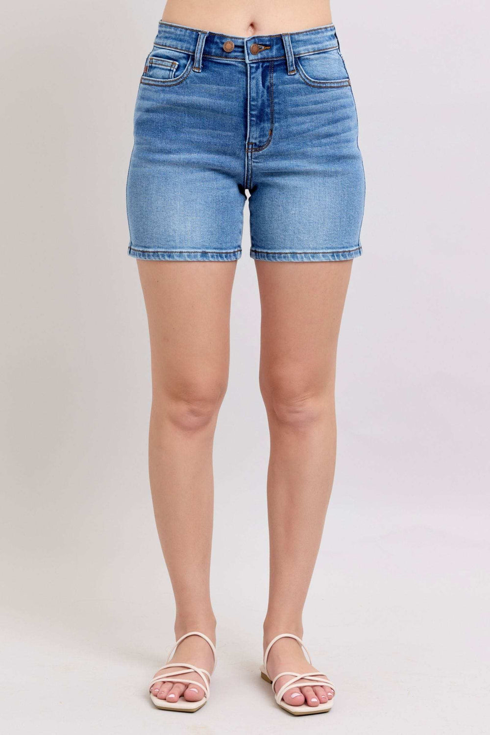 Judy Blue Full Size 2 Button Denim Shorts with Pockets Plus Size - Trendsi - Flyclothing LLC