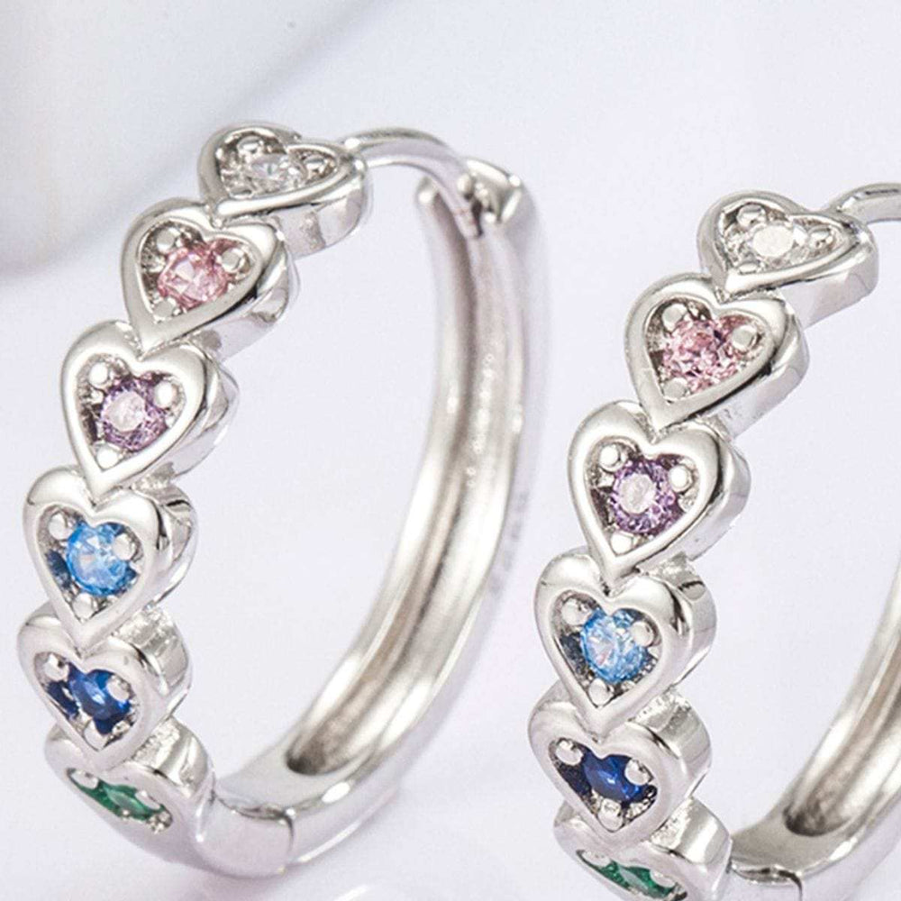 925 Sterling Silver Inlaid Zircon Heart Huggie Earrings - Trendsi - Flyclothing LLC