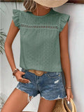 Eyelet Round Neck Cap Sleeve Top - Trendsi - Flyclothing LLC