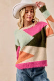 BiBi Multi Color Block Sweater Top - Trendsi - Flyclothing LLC