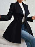 Collared Neck Double Breasted Coat - Trendsi - Flyclothing LLC