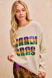 BiBi Mardi Gras Sequin Lattering Knit Top - Trendsi - Flyclothing LLC