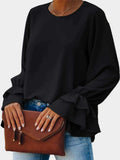 Round Neck Double-Layered Flounce Sleeve Top - Trendsi - Flyclothing LLC