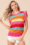 BiBi Pointelle Striped Ruffled Knit Top - Trendsi - Flyclothing LLC