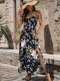 Slit Smocked Printed Maxi Cami Dress - Trendsi - Flyclothing LLC