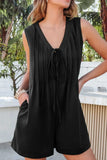 Tie V Neck Pintuck Sleeveless Loose Romper - Trendsi - Flyclothing LLC
