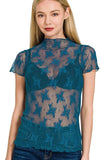 Zenana Lace See-through Layering Short Sleeve Top - Trendsi - Flyclothing LLC
