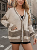 Contrast Button Up Long Sleeve Cardigan - Trendsi - Flyclothing LLC