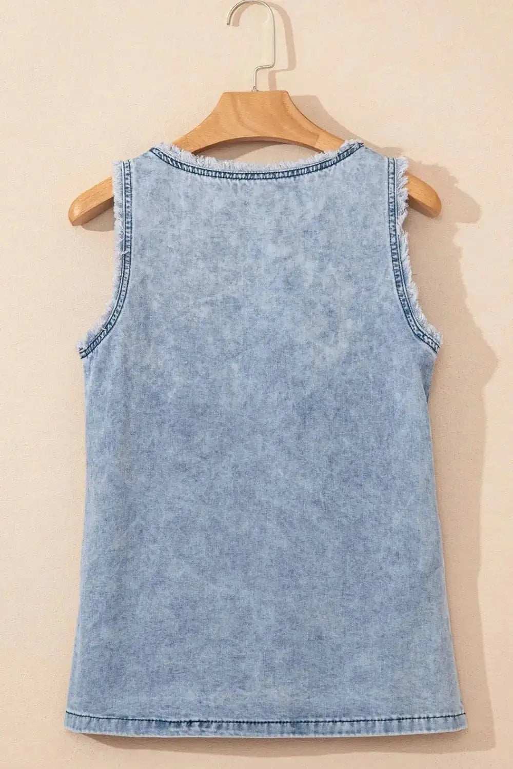 Mineral Wash Denim Frayed U Neck Sleeveless Top - Trendsi - Flyclothing LLC
