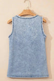 Mineral Wash Denim Frayed U Neck Sleeveless Top - Trendsi - Flyclothing LLC