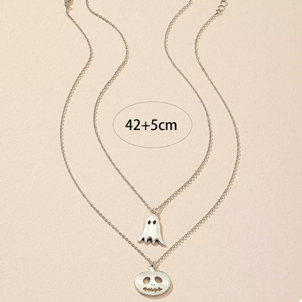 2 Piece Halloween Ghost & Pumpkin Pendant Necklace - Trendsi - Flyclothing LLC