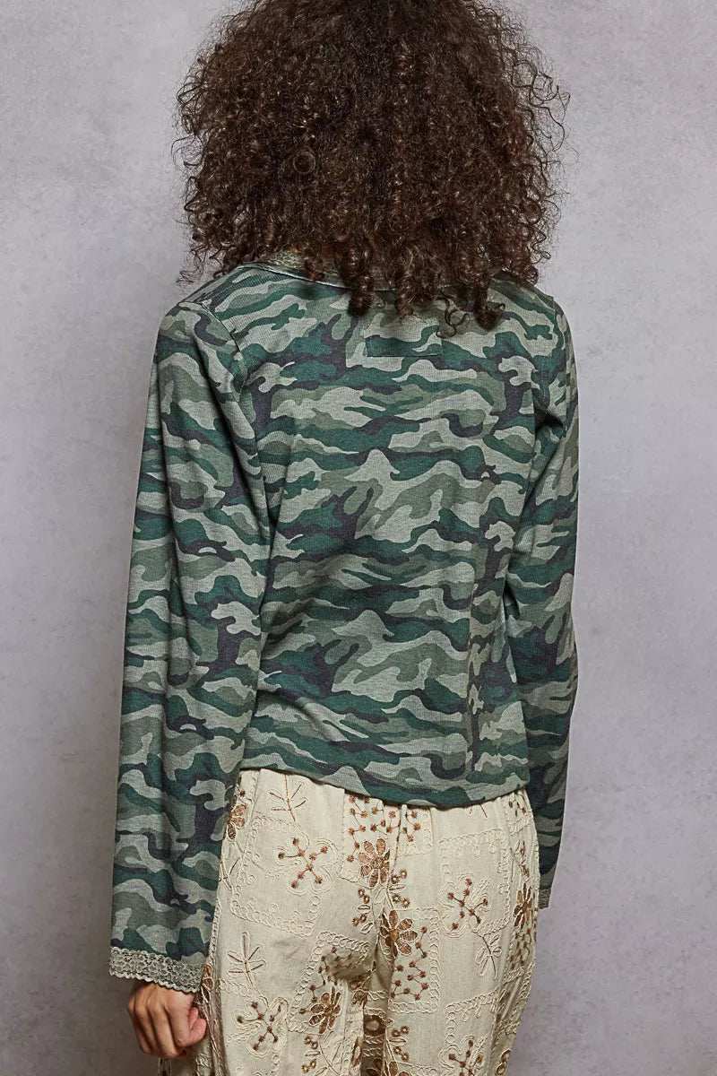 POL Camouflage Print Long Sleeve Top - Trendsi - Flyclothing LLC