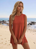 Slit Round Neck Top and Shorts Set - Trendsi - Flyclothing LLC