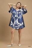 Umgee Abstract Print Kimono Sleeve Mini Dress - Trendsi - Flyclothing LLC
