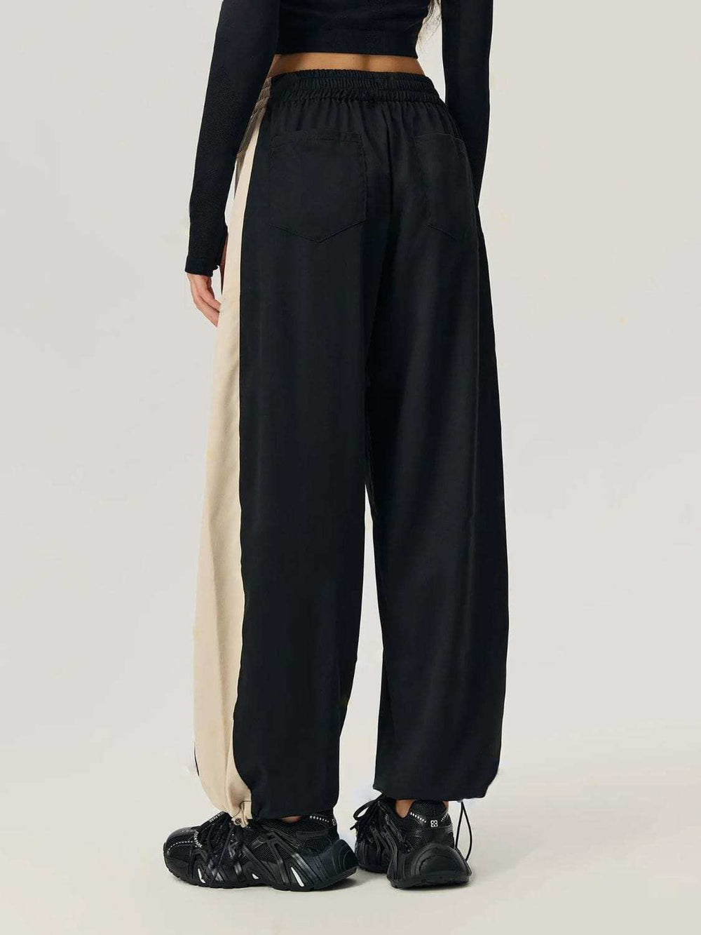 Drawstring Hem Contrast Elastic Waist Pants - Trendsi - Flyclothing LLC