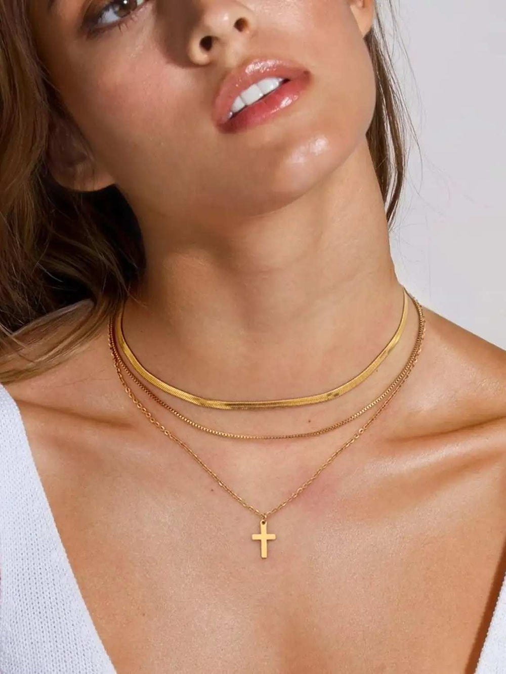 18K Gold-Plated Three-Layered Cross Necklace - Trendsi - Flyclothing LLC