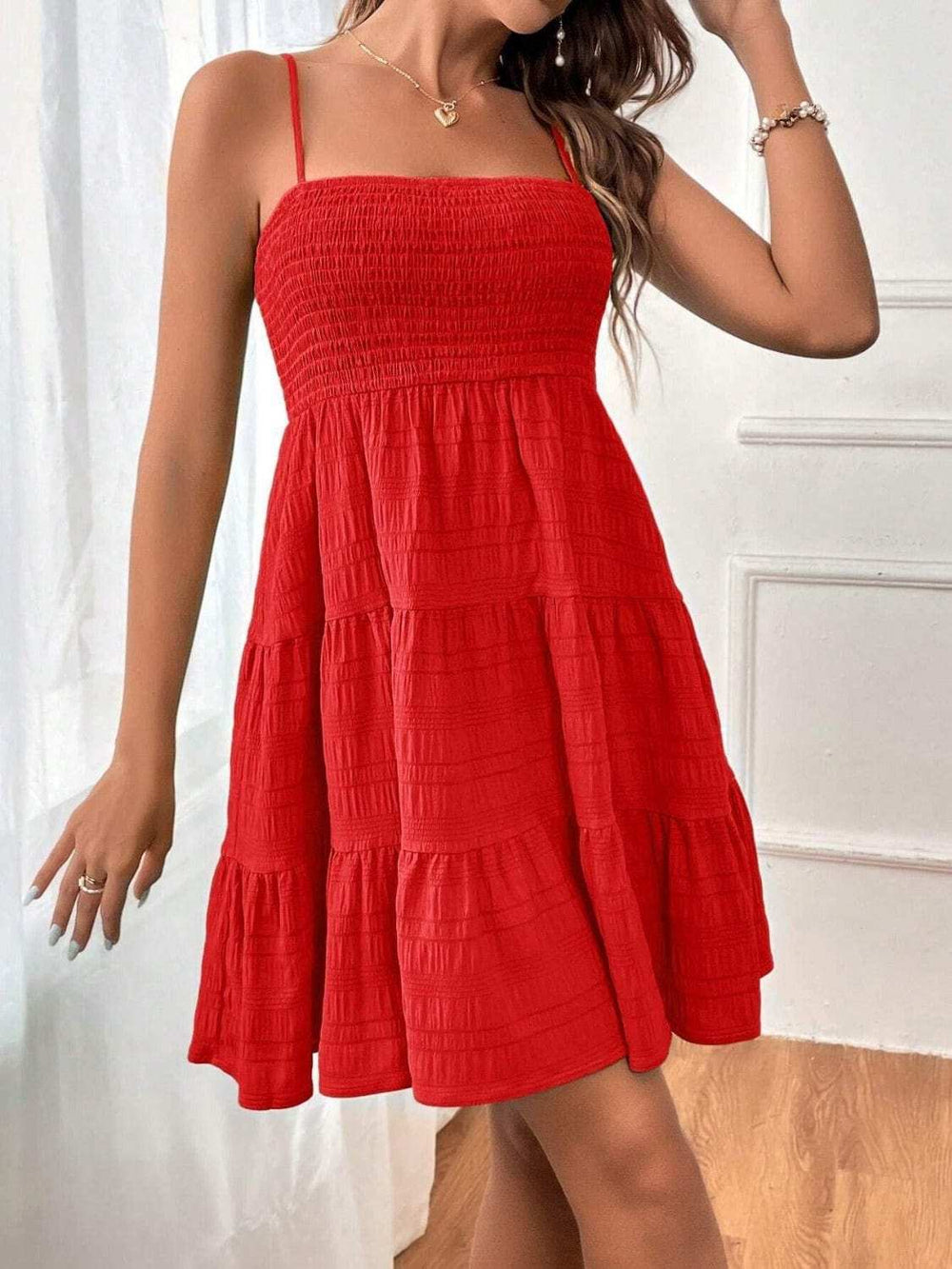 Tiered Smocked Square Neck Cami Dress - Trendsi - Flyclothing LLC