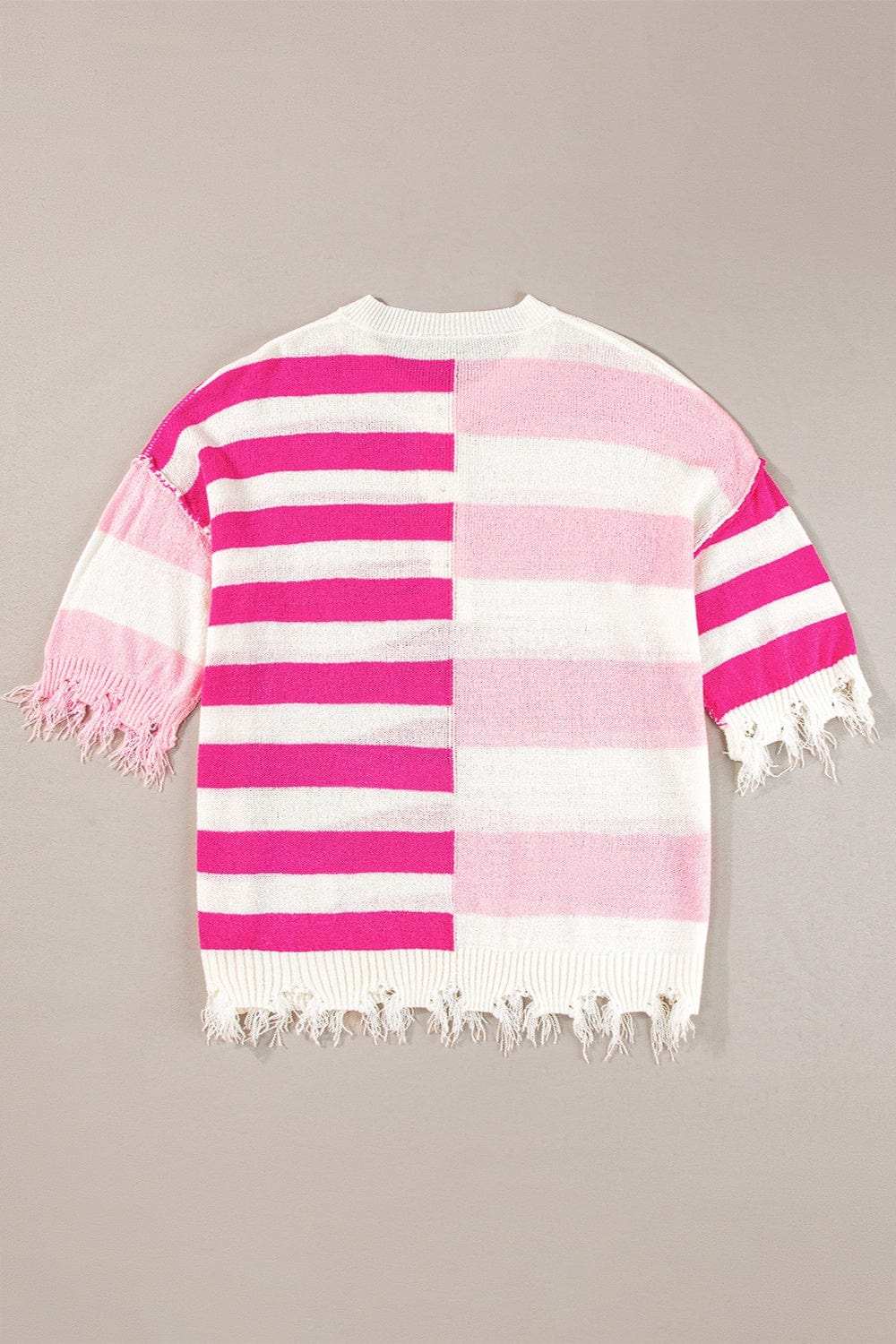 Striped Round Neck Half Sleeve Knit Top - Trendsi - Flyclothing LLC