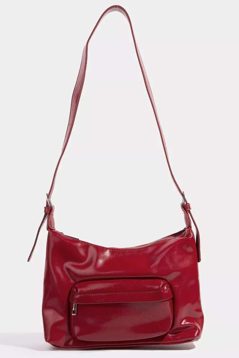 Fame Glossy Faux Leather Shoulder Bag - Trendsi - Flyclothing LLC