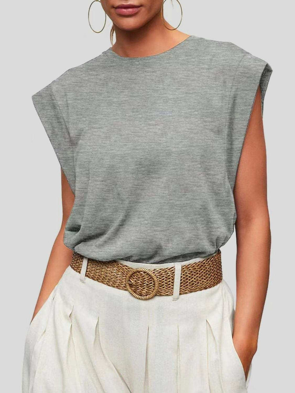 Florira Round Neck Cap Sleeve T-Shirt - Trendsi - Flyclothing LLC