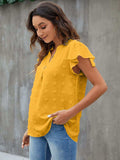 Swiss Dot Notched Flutter Sleeve Blouse - Trendsi - Flyclothing LLC