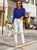 Round Neck Balloon Sleeve Blouse - Trendsi - Flyclothing LLC