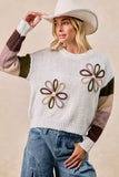 BiBi Flower Color Block Sweater - Trendsi - Flyclothing LLC