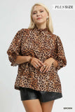 Umgee Full Size Leopard Print Ruffle Neck Blouse Plus Size - Trendsi - Flyclothing LLC