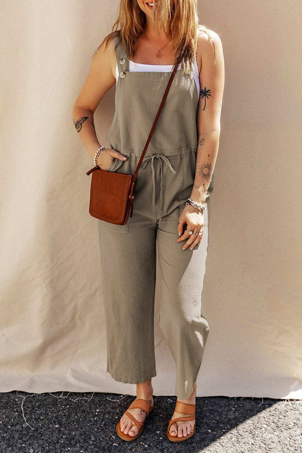 Drawstring Wide Strap Overalls with Pockets - Trendsi - Flyclothing LLC