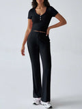 Devine Short Sleeve Top and Drawstring Pants Set - Trendsi - Flyclothing LLC