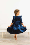 Navy Velvet Ruffle Twirl Dress - Mila & Rose ® - Flyclothing LLC