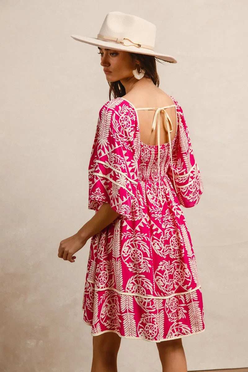 BiBi Aztec Woven Printed Contrast Binding Dress - Trendsi - Flyclothing LLC