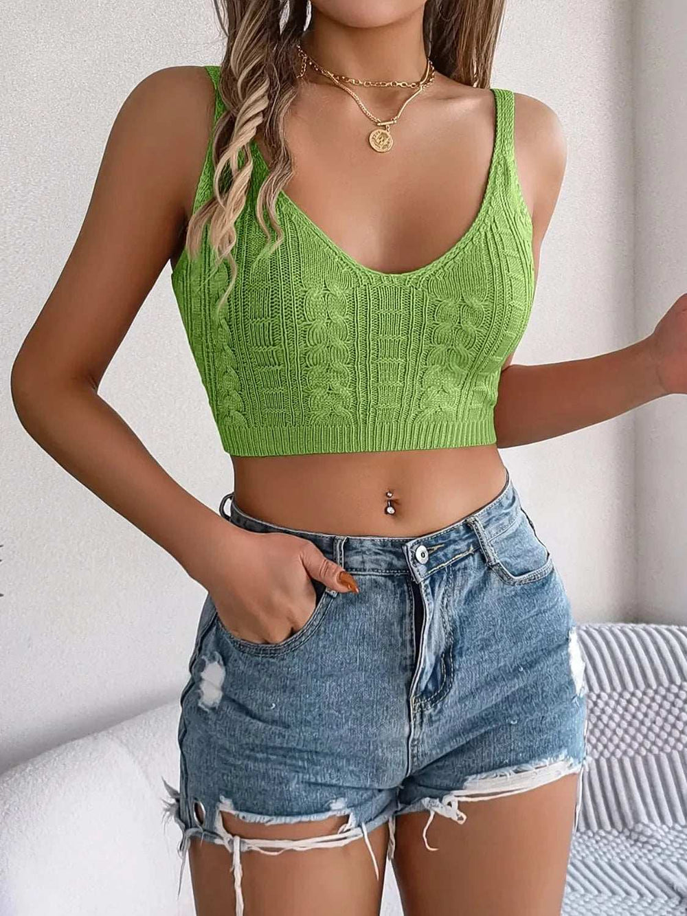 Cable-Knit Short Cami - Trendsi - Flyclothing LLC