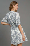 Umgee Full Size Floral Print Notched Puff Sleeve Mini Dress Plus Size - Trendsi - Flyclothing LLC