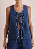 Tie Front Denim Vest - Trendsi - Flyclothing LLC