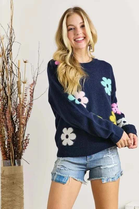 ADORA Full Size Flower Popped Sweater Plus Size - Trendsi - Flyclothing LLC