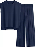Casual Solid Color Cap Sleeve Top and Pants Knit Set - Trendsi - Flyclothing LLC