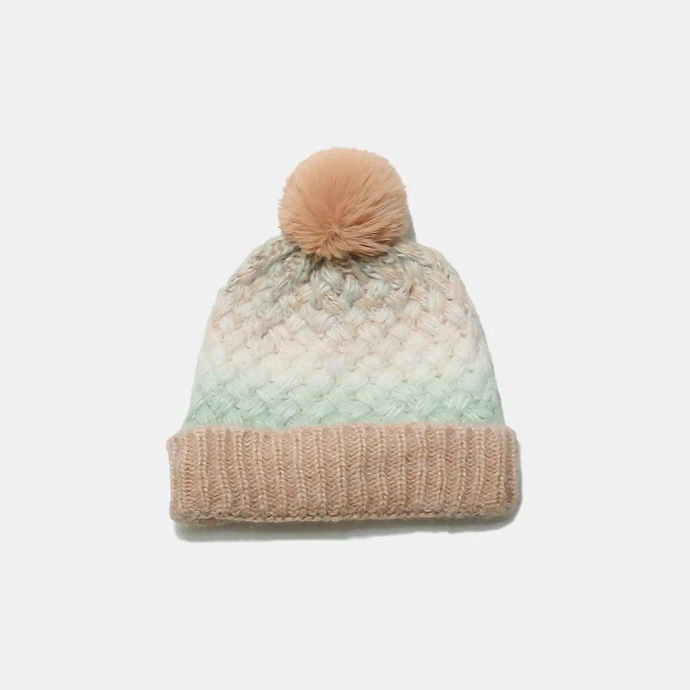 Gradient Knit Hat with Pompom - Trendsi - Flyclothing LLC