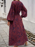 Split Printed Surplice Long Sleeve Midi Dress - Trendsi - Flyclothing LLC