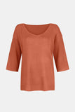V-Neck Three-Quarter Sleeve Knit Top - Trendsi - Flyclothing LLC